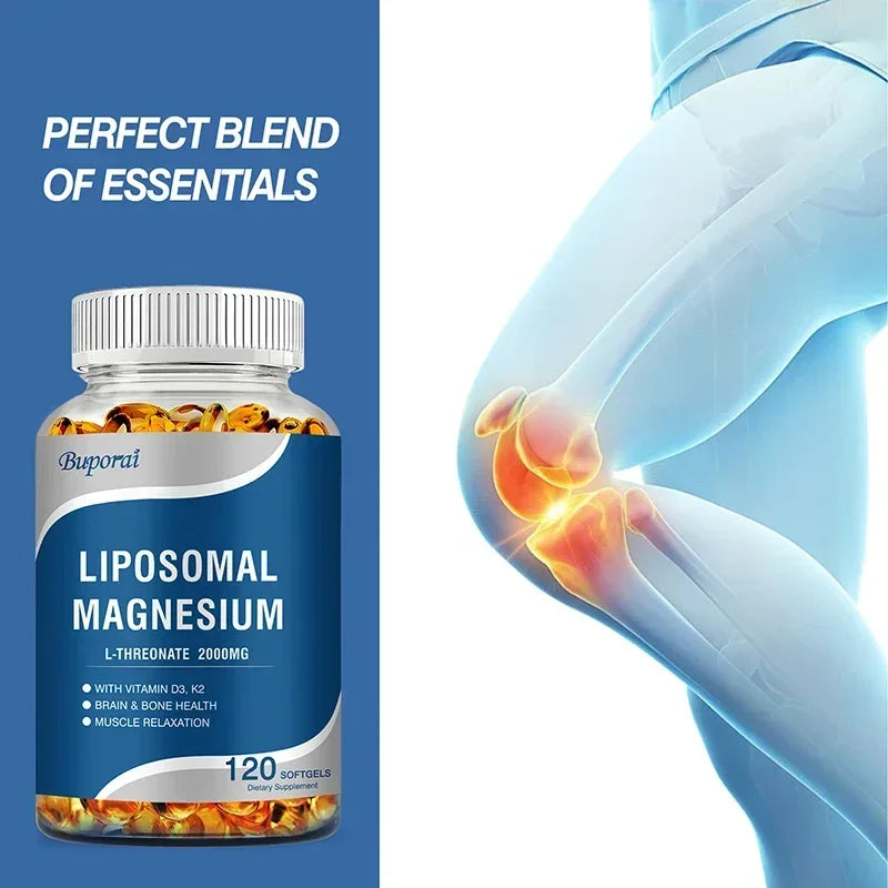 Liposomal Magnesium L-Threonate - Containing Vitamin D3 and K2, Supports Brain, Bone, Heart, Muscle and Promotes Sleep
