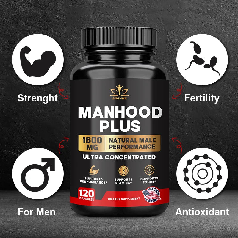 Manhood Plus capsules enhance masculinity, promote better blood flow, improve muscle strength, and elevate mood