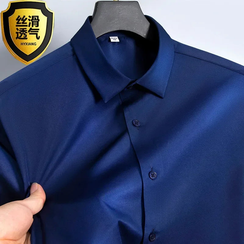 S-6XL White Shirt Men's Spring and Autumn Business Dress Non iron Korean Fit Anti wrinkle Solid Color Shirt