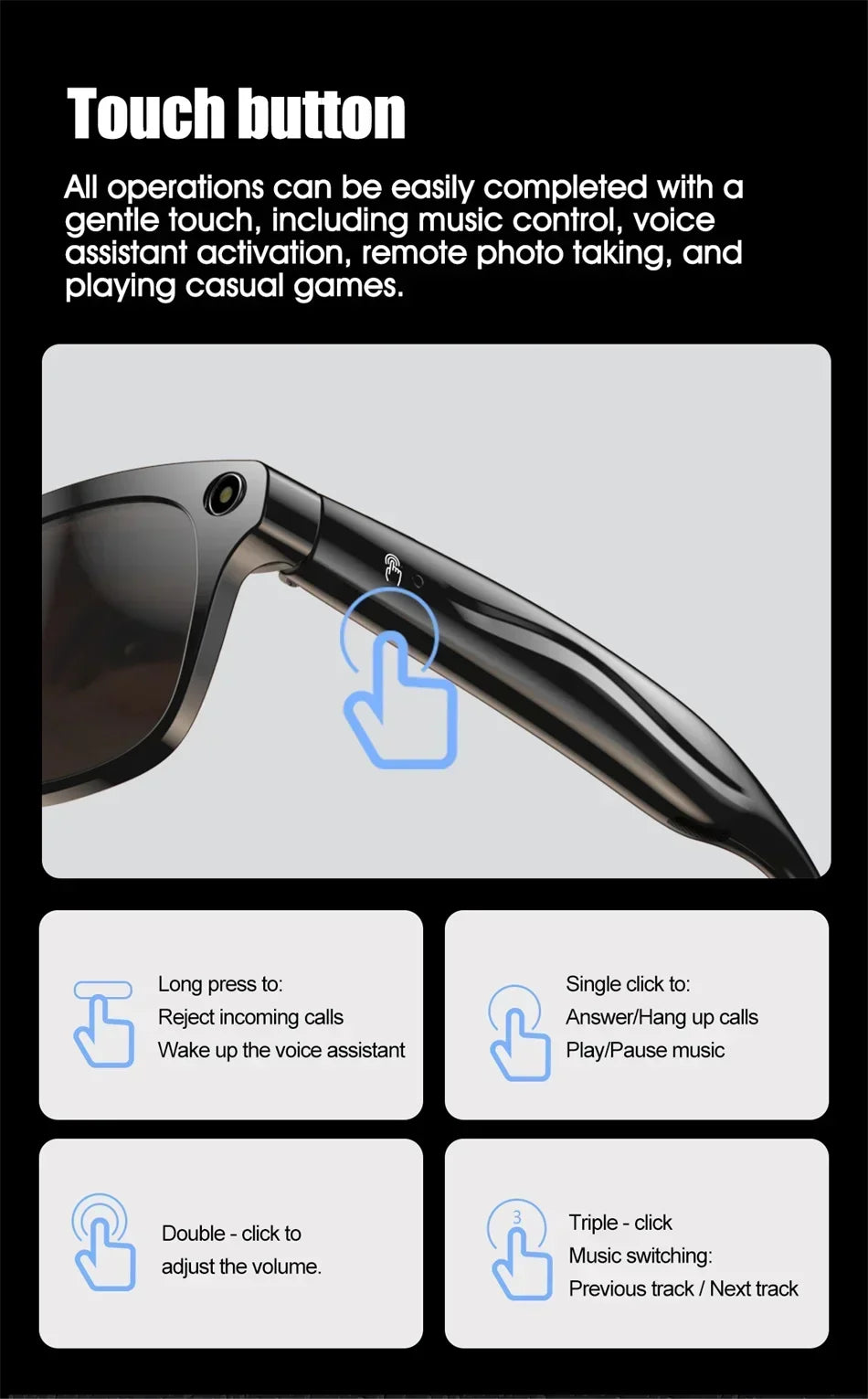 ViVO 8K AI Glasses 1200MP HD Camera Bluetooth Call Chat GPT Voice Assistant Music Player Translate Smart Sunglasses New