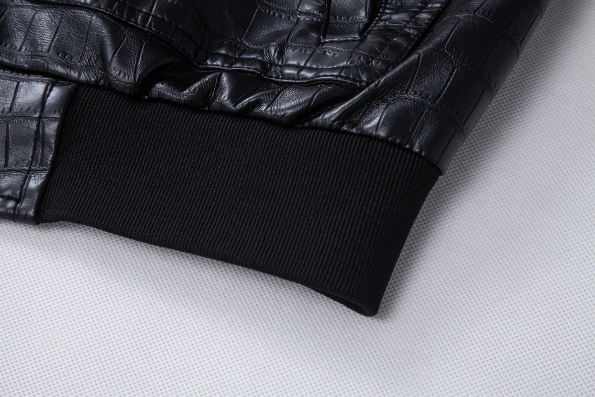 Men's faux crocodile PU leather jacket with vintage lapels