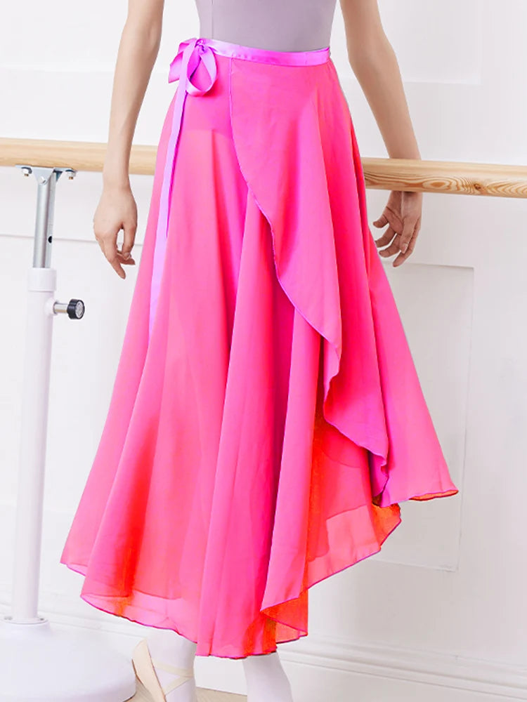 Adults Women Ballet Dance Skirts Long Chiffon Dance Skirts Lyrical Soft Ballet Dress Black Burgundy Translucent Dance Costumes