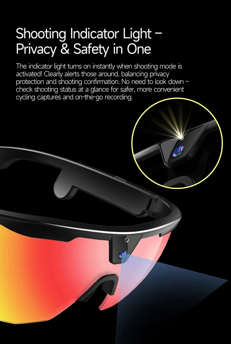 800W Pixel HD 4K Cycling Bluetooth Sports AI Smart Glasses For Photography Object Recognition Video Recording Navigation New