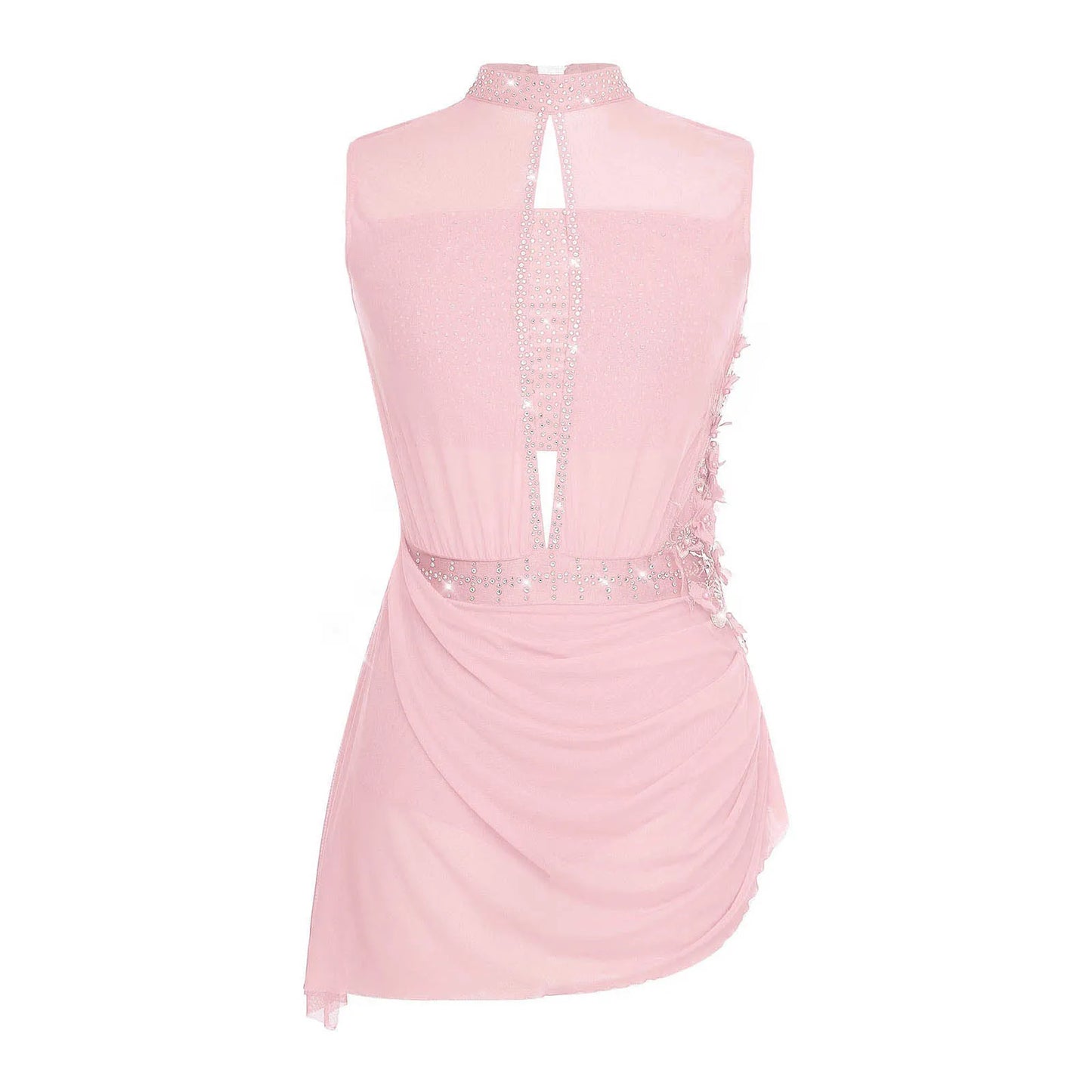 Women Lyrical Dance Dress Ballet Figure Skating Gymnastics Stage Performance Costume Sleeveless Rhinestones Applique Leotards