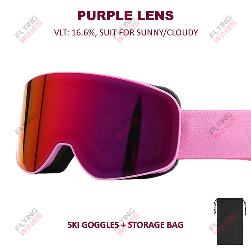 Kids Full REVO Coating OTG Ski Goggles Double-Layer Lens Anti-Fog Windproof UV Protection Snowboard Snow Glasses for Girls Boys