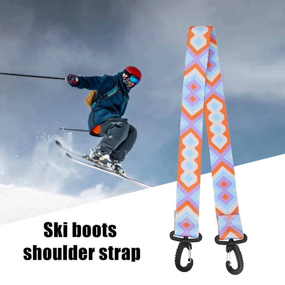 Nylon Skiing Pole Shoulder Hand Carrier Adjustable Lash Handle Straps Buck Hook Loop Protecting Black Nylon Ski Handle Strap Bag