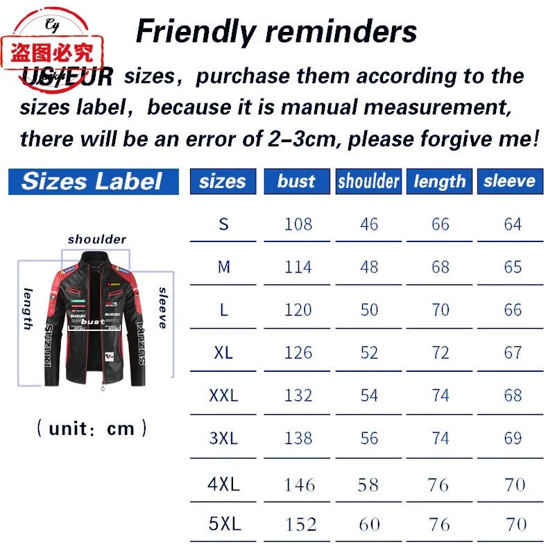 European Size Yamaha Motorcycle Logo Printed Riding Suit PU Leather Jacket Autumn/winter Men's Jacket Racing Suit Workwear