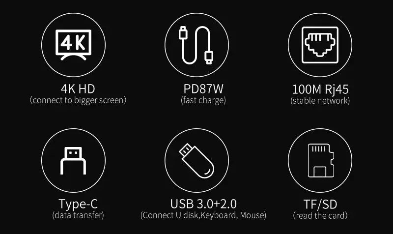 USB C Hub 8In1 7in2 7in1 Type C 3.1 To 4K HDMI Adapter with RJ45 SD/TF Card Reader PD Fast Charge for MacBook Notebook Laptop