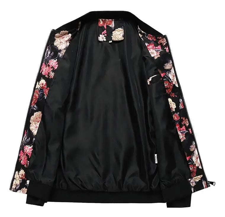 New Men Long Sleeved Baseball Collar Casual Sports Jacket Fashion Male Daily High Street Flower Coats
