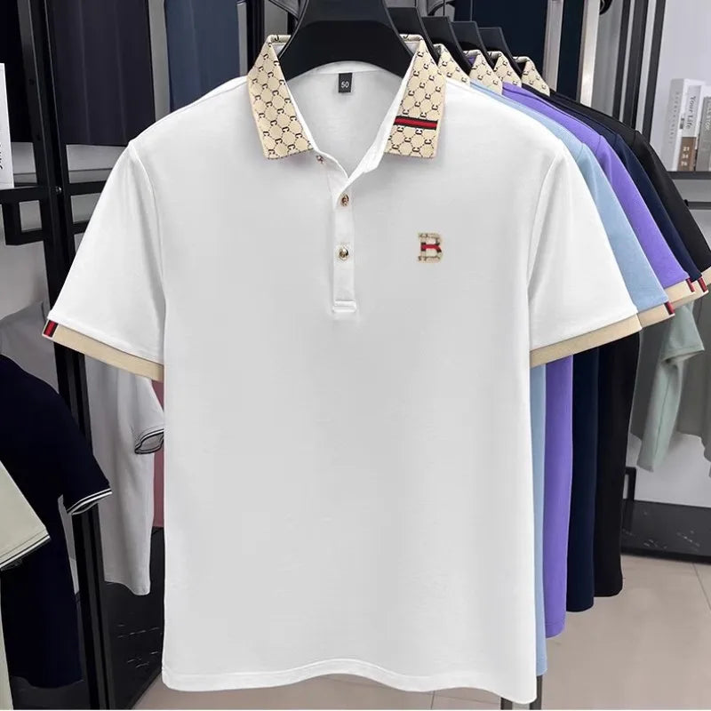 Advanced letter embroidery short sleeve polo shirt light luxury brand business leisure summer men's T-shirt fashion lapel top