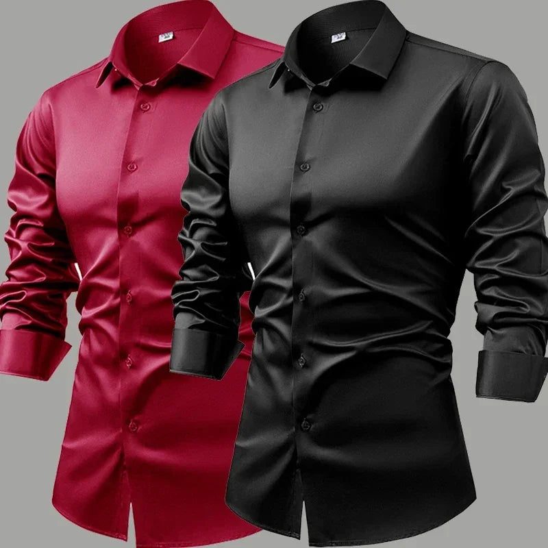 Silk cotton long sleeved shirt men's pure white shirt 2025 spring high-end sense inch shirt casual business suit formal wear