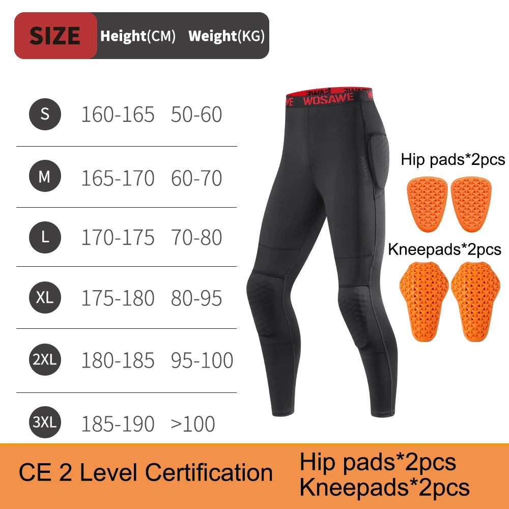 WOSAWE Motorcycle Compression Pants with CE Certified Pads Off-road Motocross Motorbike Riding Breathable Protective Trousers