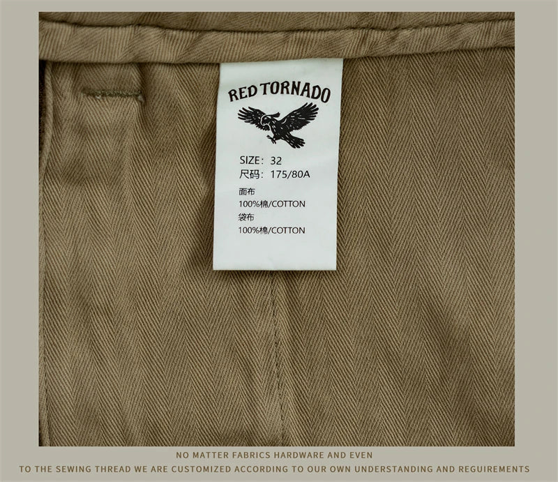 Red Tornado 11.5oz Cotton Twill Chino Garment Dyeing Vintage American Workwear Men's Pants Straight Leg