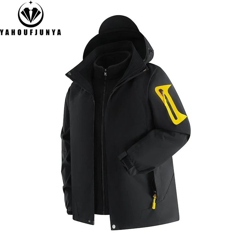 Winter Men Triple Windbreak Thick Warm Removable Hooded Jacket Men Autumn Hiking Outdoor Travel Camping Skiing Jacket Coat Male