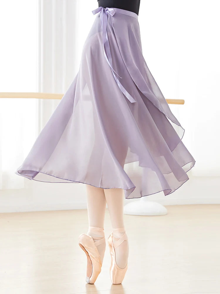 Adults Women Ballet Dance Skirts Long Chiffon Dance Skirts Lyrical Soft Ballet Dress Black Burgundy Translucent Dance Costumes