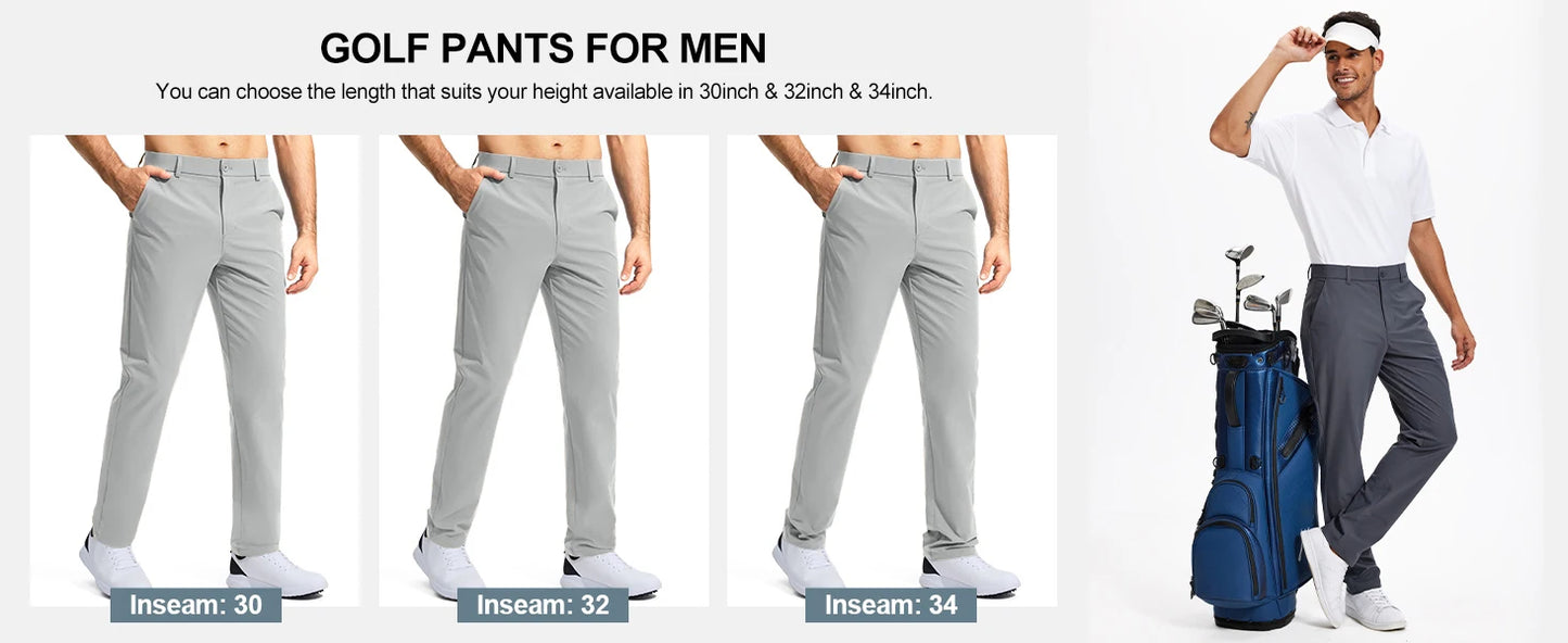 Men's Golf Pants 30"/32"/34" Stretch Work Dress Pants Slim Straight Lightweight Quality Business Trousers Casual Suit Pants
