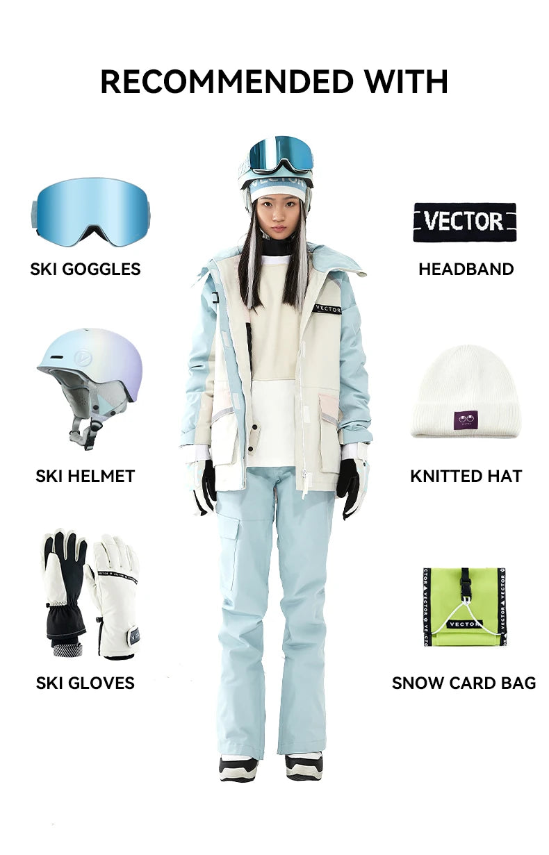 VECTOR Ski Suit Set Women Man Winter Women Jackets and Pants Warm Waterproof Women Jackets Pants Outdoor Ski Bike Camping 2023