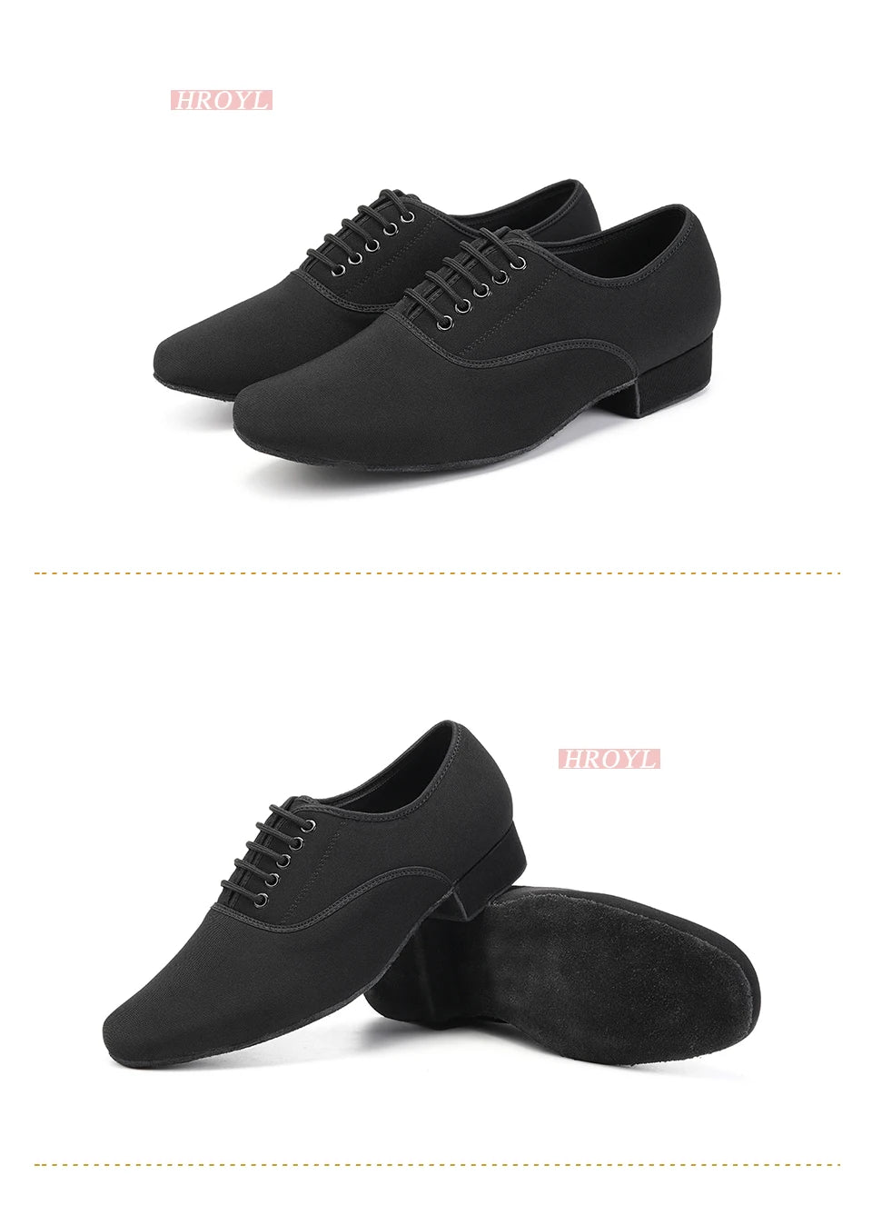 HROYL Ballroom Dance Shoes For Men Bigger Size Tango Latin Dancing Shoes PU/Genuine Leather Dance Shoes Low Heel Latin Shoes