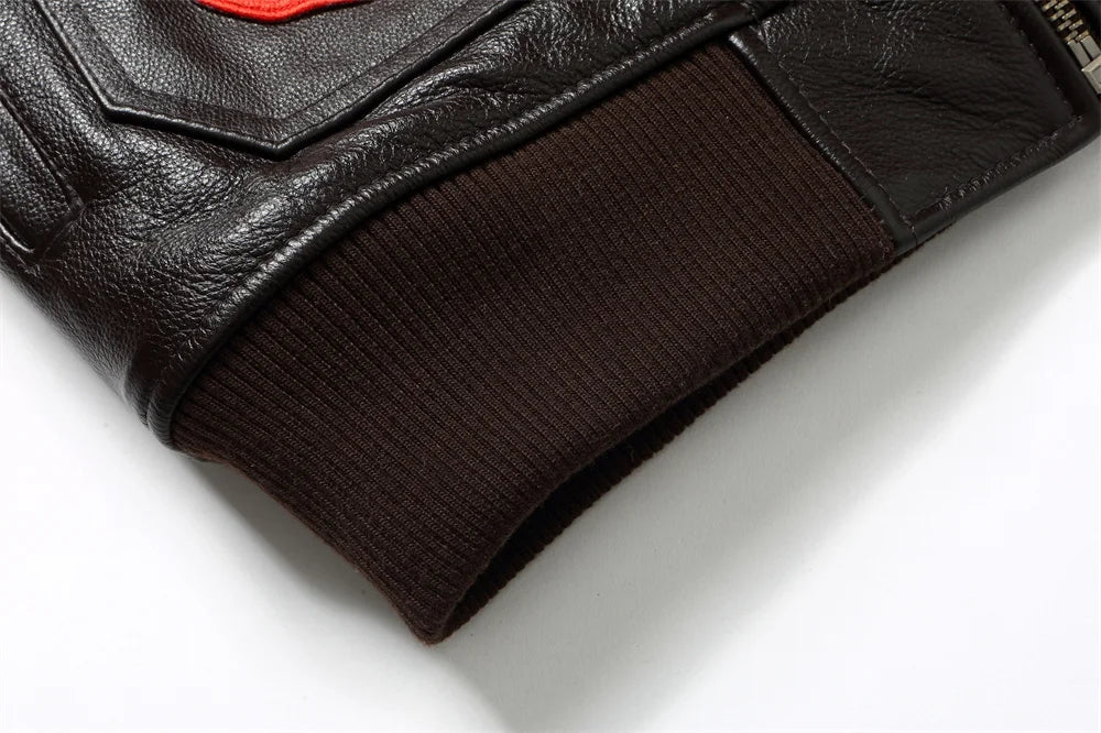 Dark Brown Winter Pilot Leather Jacket Men Military Style Europe Size Genuine Natural Thick Cowhide G1 Flight Leather Coat