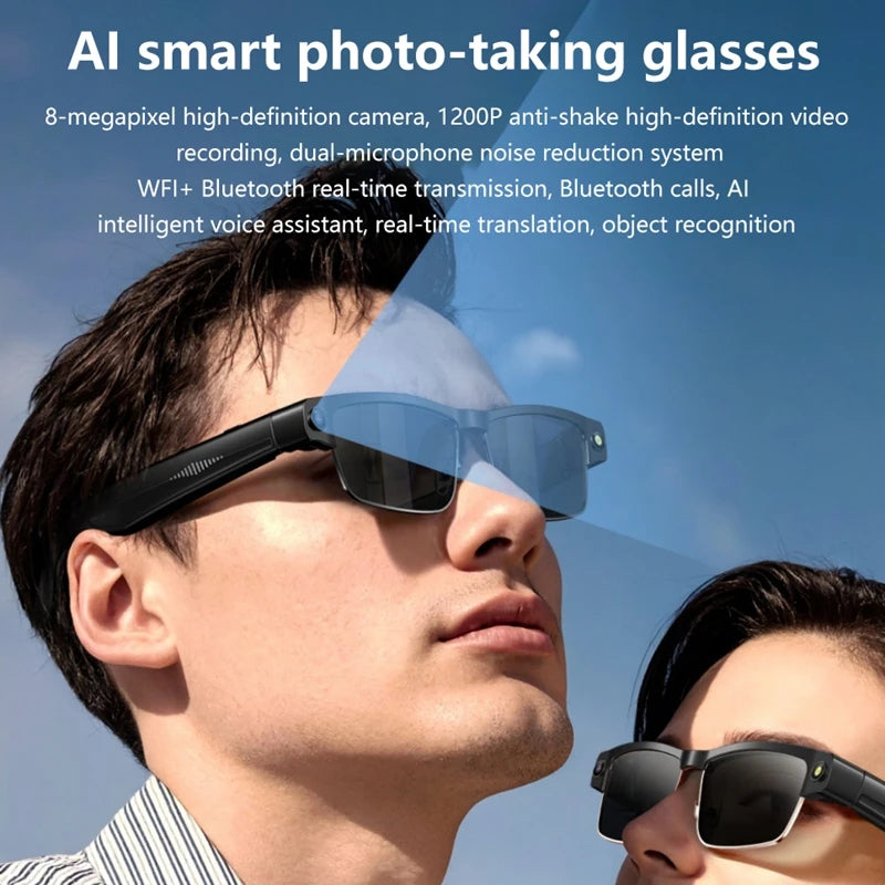 Lenovo HD AI Smart Glasses Photochromic Chat GPT Camera Bluetooth Call Voice Assistant Music Player Translation Semi-Rimless