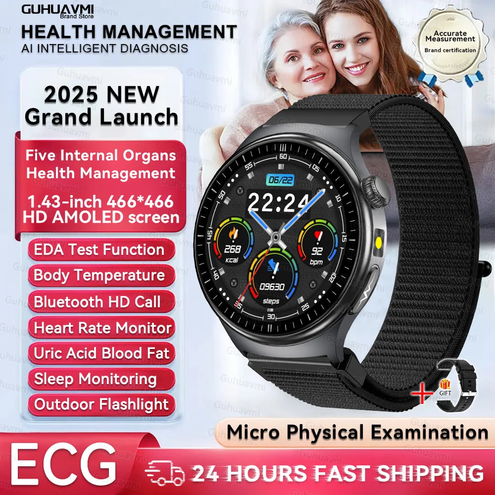Nursing Grade Health Smartwatches For Men Women Precision Detection Heart Rate Blood Fats Uric Acid Blood Pressure ECG Smart Wat