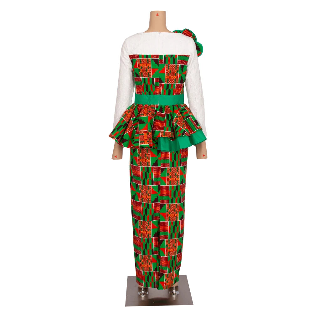 African Skirt Sets Women Suit Long Straight Skirts and Tops with Lace Decoration Bazin Riche Traditional African Clothing WY6195