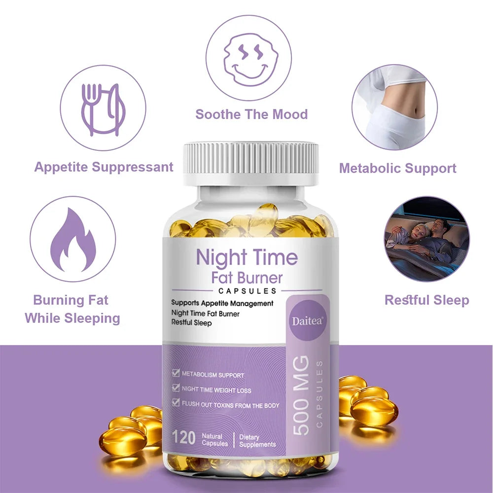 Nighttime Fat Burner, Sleep Supplement and Appetite Suppressant for Men and Women - Metabolism, Detoxification