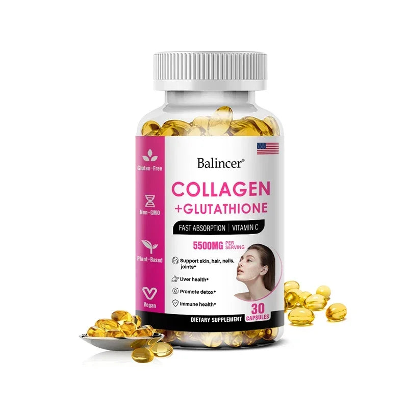 Balincer 5500mg Hydrolyzed Collagen 2200mg Glutathione 1300mg Biotin MSM and Vitamin C B6 B3 Capsule Nutritional Supplement
