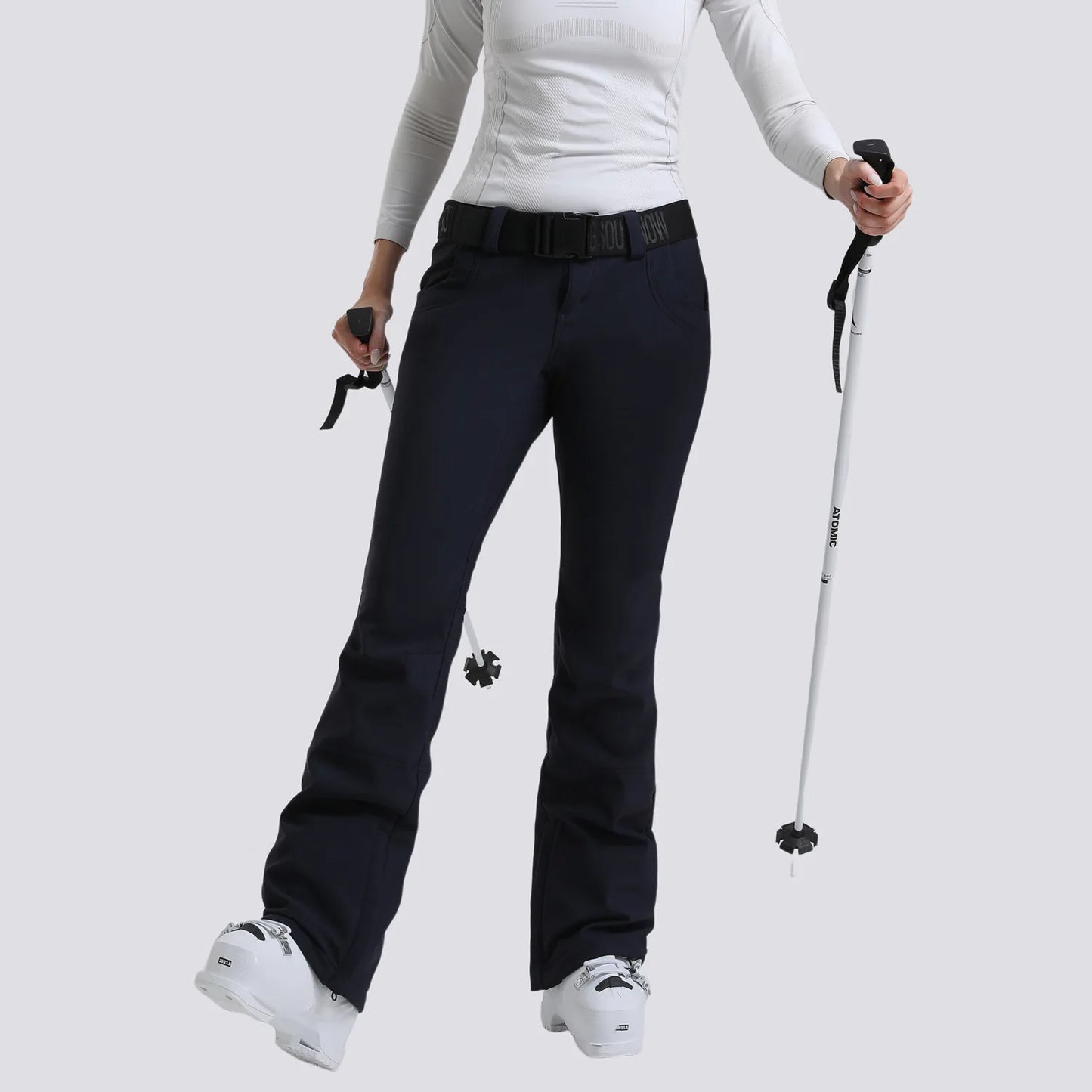 New Women's Ski Pants Stretch Slim-fit Dual-layer Insulated Professional Windproof Waterproof Breathable Solid Color Ski Pants