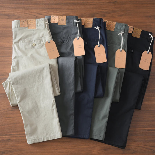 2025 Summer New American Retro Thin Micro Elasticity Casual Pants Men's Simple 97% Cotton Slim CHINO Business Straight Trousers