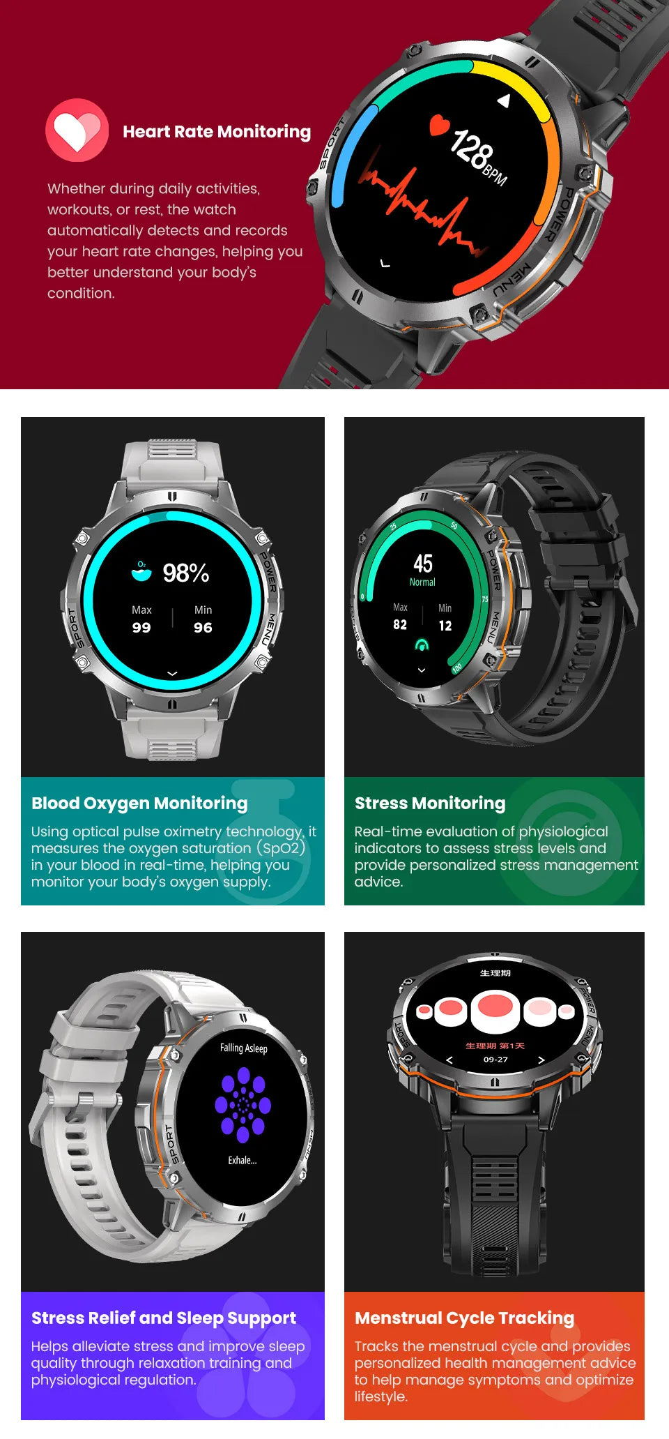New Outdoor 1000mAh Battery Men Adult Smart Watch GPS Compass Altimeter 10ATM Waterproof Heart Rate BT Call Sport Man Smartwatch