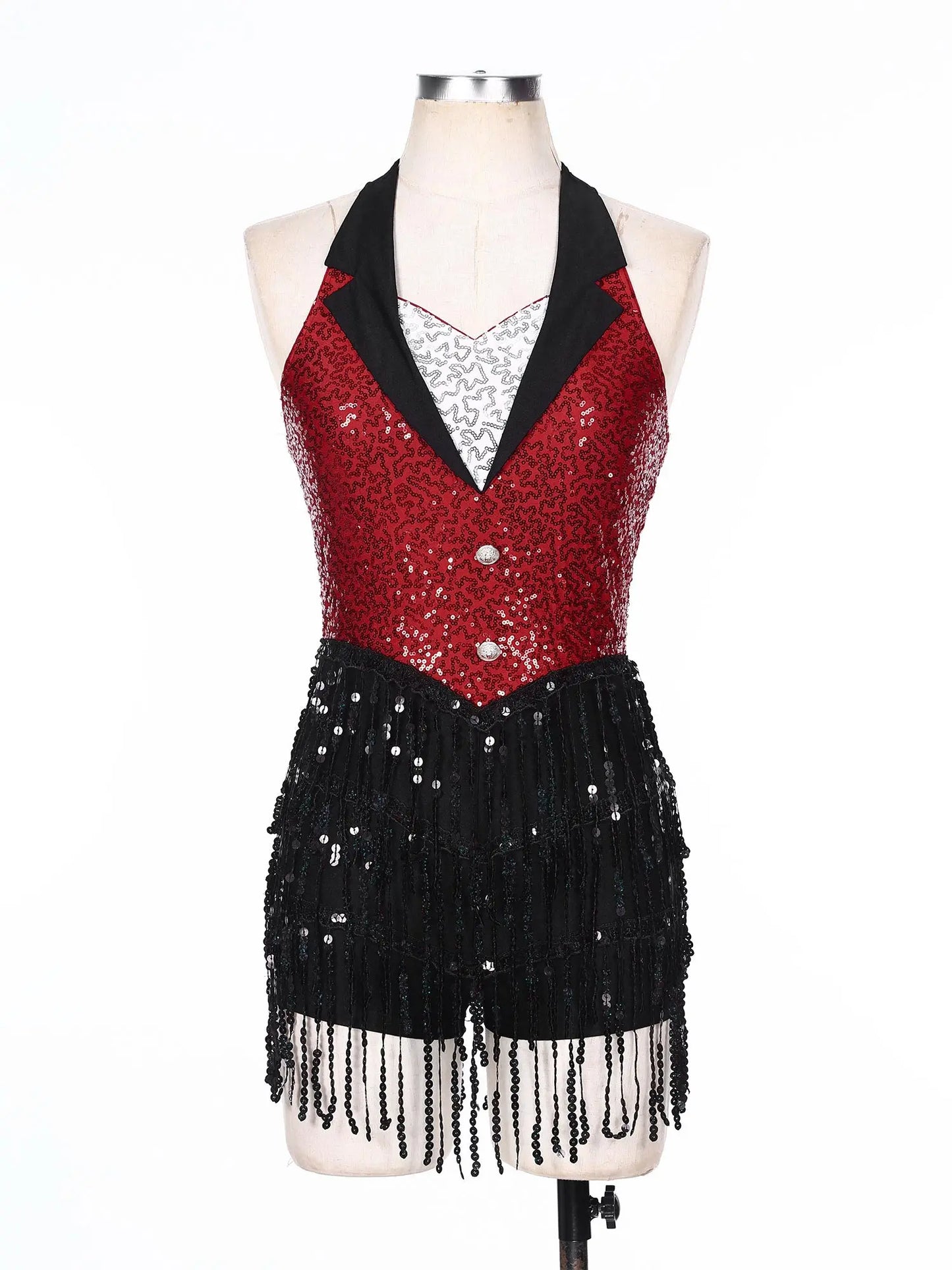 Women Modern Dance Dress Performance Costume Shiny Sequins Sleeveless Latin Jazz Tango Salsa Dance Leotard Bodysuit Dress Outfit
