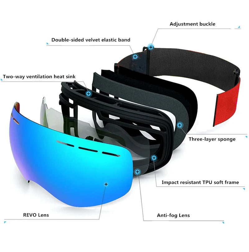 GIRO Ski Goggles for Men And Women Winter Anti-Fog Snow Ski Glasses Double Layer UV400 Snowboard Goggles with Free Mask