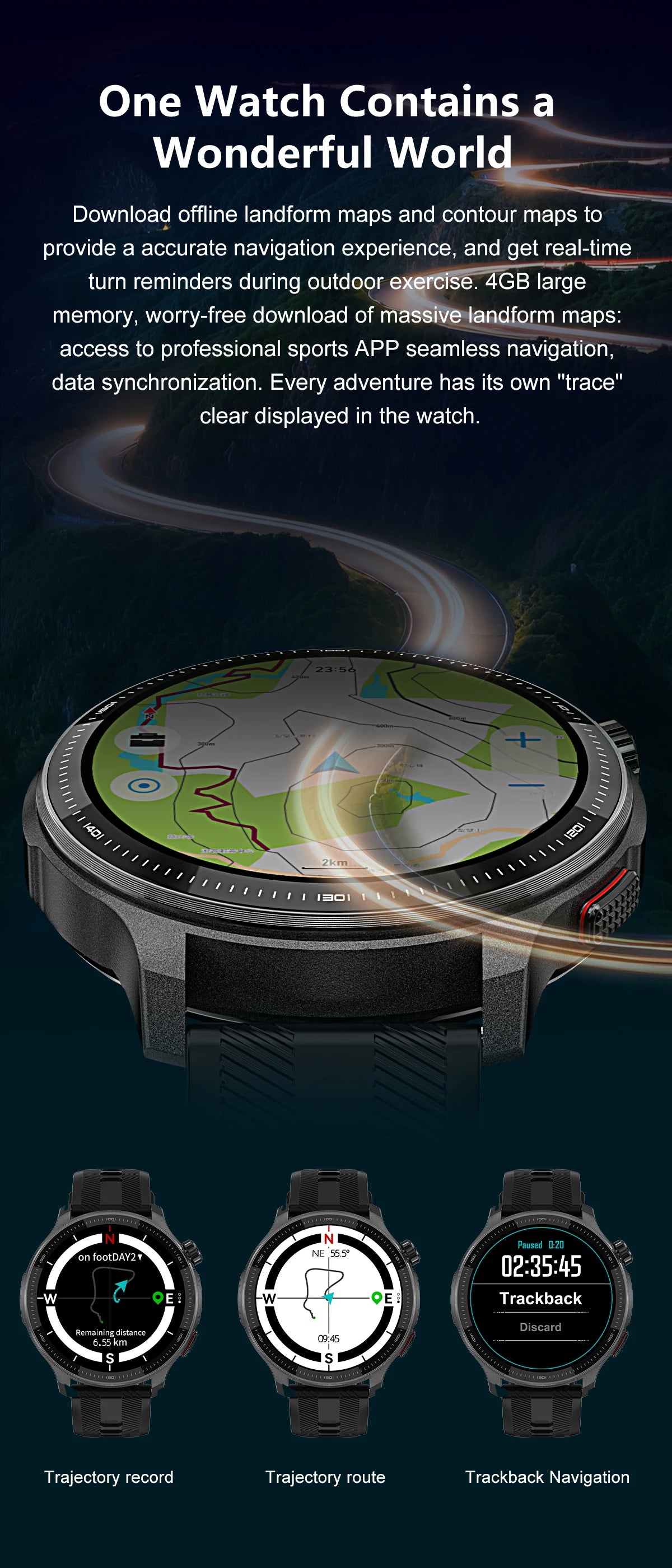 Newly T-Rex3 Ultra 4GB Memory GPS Sports Smart Watch Offline Map 1.43" AMOLED Display 3ATM Flash Charge Fitness Call Smartwatchs