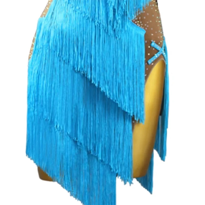 Fringe Latin Dance Dress for Women Competition Salsa Rumba Dancewear Costumes Sleeveless