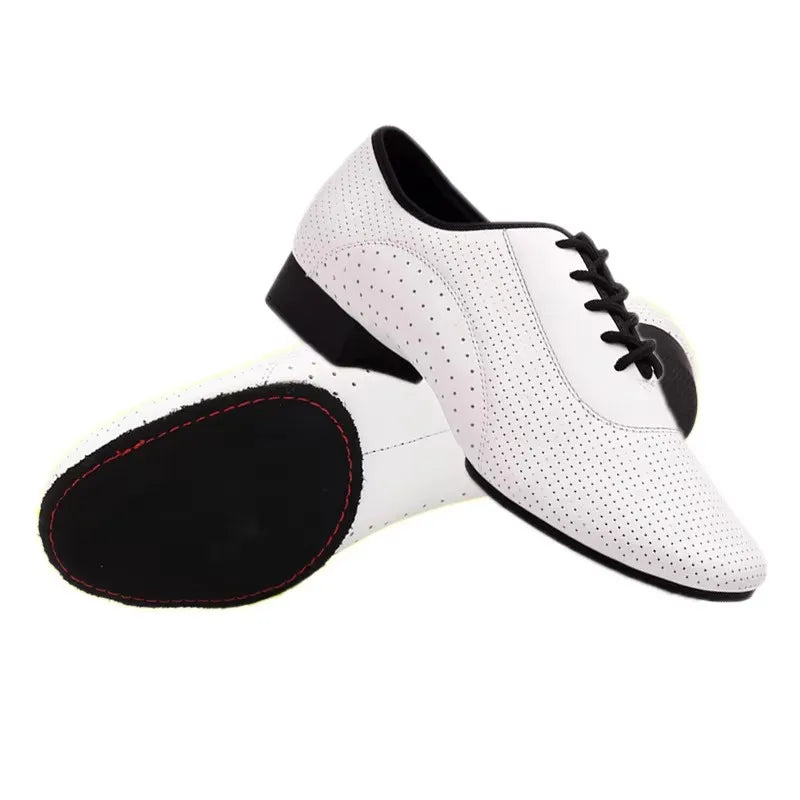 Men Latin Dance Shoes Breathable Ballroom Bright Leather Shoes Modern Dance Shoes Square Sneakers Tango Dancing Shoes