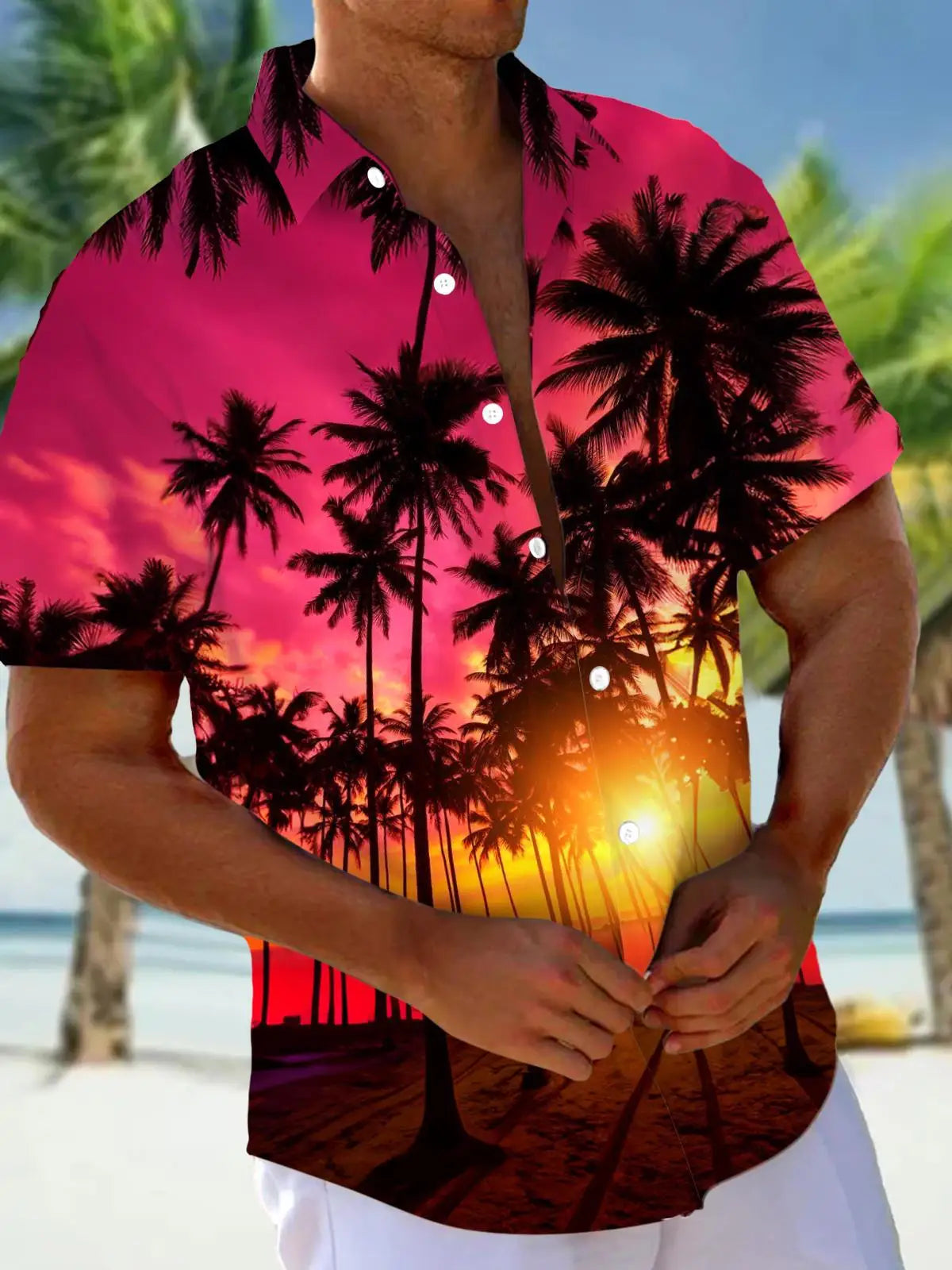 New Hawaii Spring/Summer Fashion Leisure Street Walk Tourist Beach Printed Full Open Short Sleeve Button Shirt, Quick Shipping