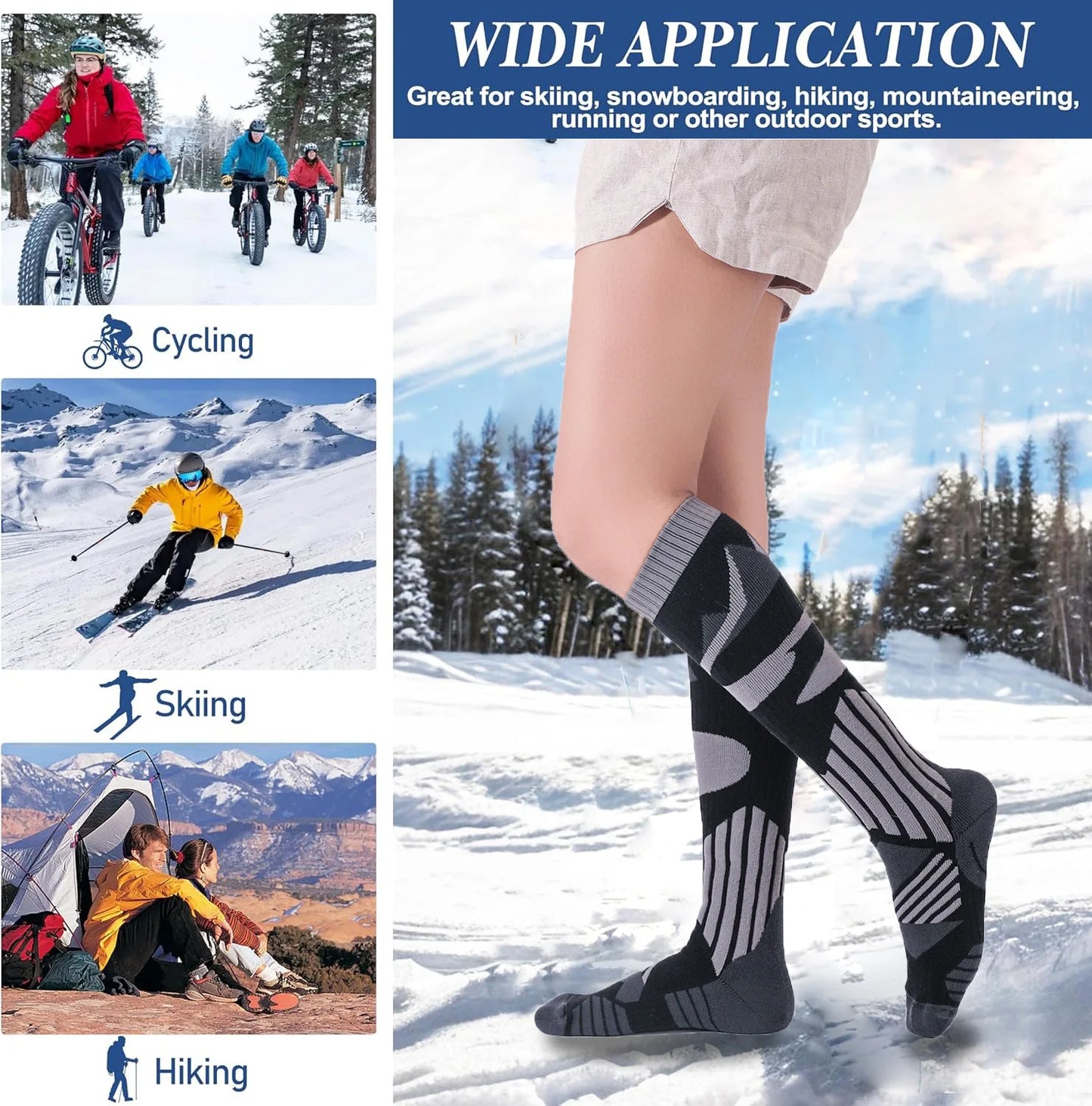 YANBIGUO 2 Pairs Thicken Ski Socks,Thermal Warm Winter Knee-High Snowboarding Skiing Sock for Hiking,Cycling,Snow,Snowboarding