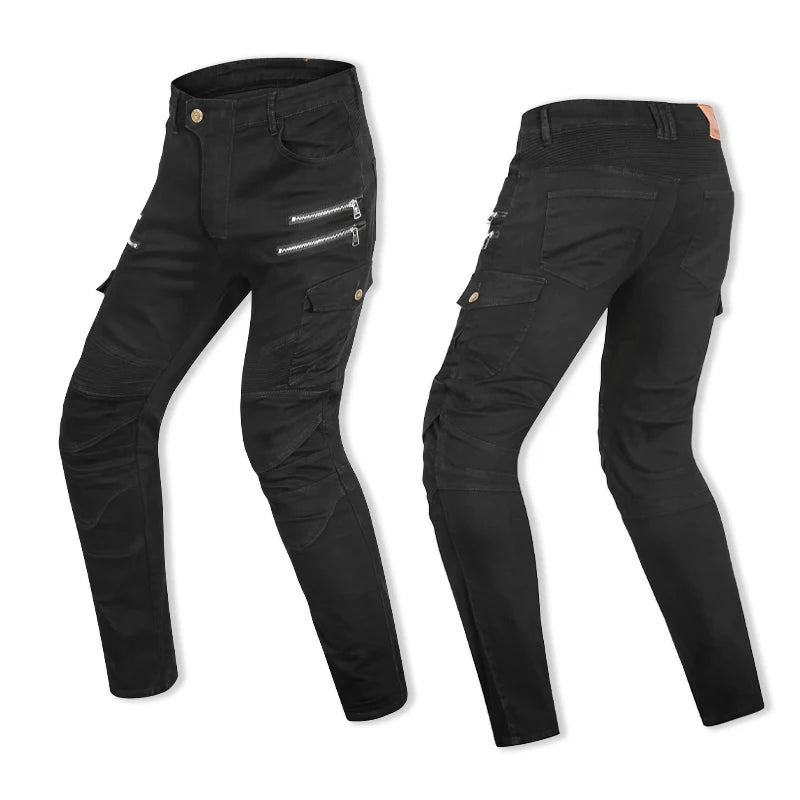 New Double Zipper Metal Style Motocross Trousers Men For Woman Outdoor elasticity Riding Jeans Protective Gear Motorcycle Pants