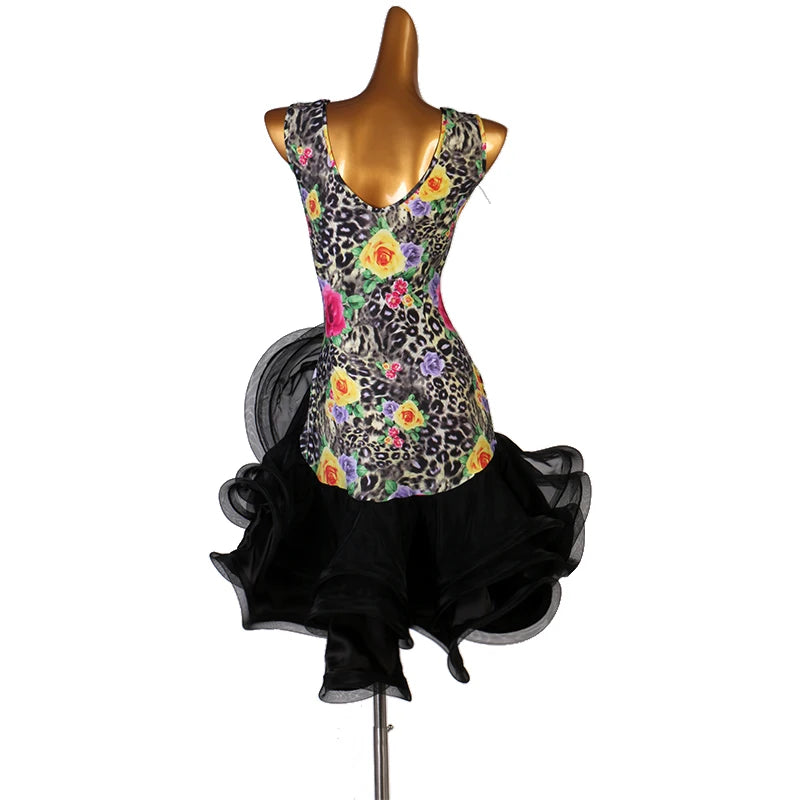 Latin Dance Dress V-Neck Wave Point Skirt Profession Custom Female Adult Child Elegant Performance Clothes Competition Clothing