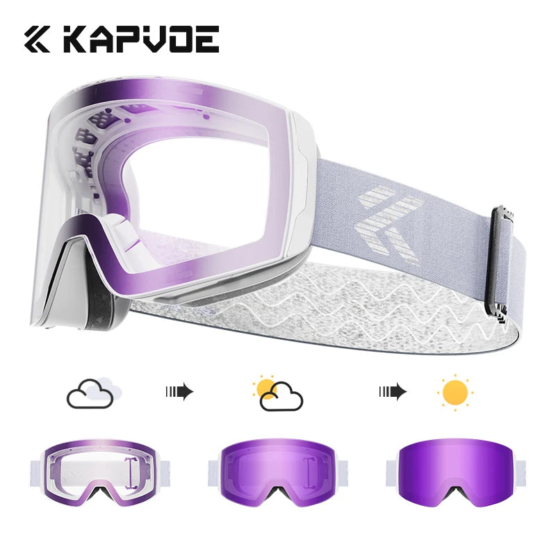 Kapvoe Photochromic Ski Goggles Magnetic Anti-Fog Lenses UV400 Protection Men Women Ski Goggles Snow Sunglasses Sports Eyewear