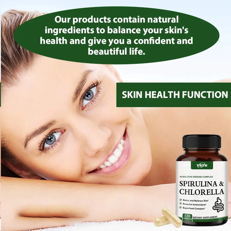 Spirulina Chlorella Supplement - Supports Liver, Kidney And Intestinal Detoxification, Energy, Digestion, Antioxidant
