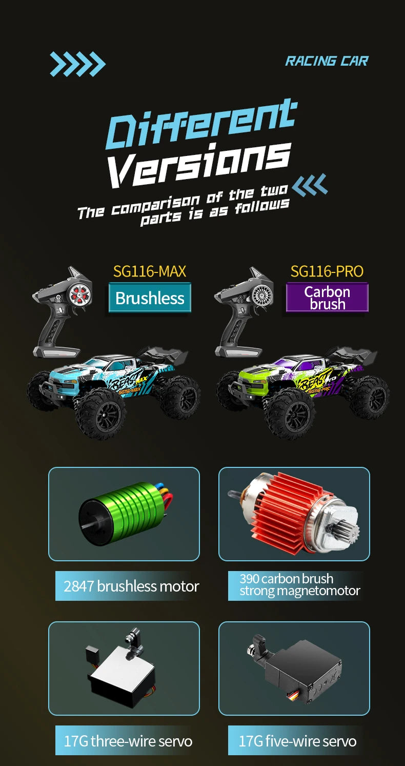 SG116MAX 80KM/H High Speed RC Car Brushless 4WD Off-Road Drift Remote Control Car 1:16 Professional Racing Cars SG116PRO 40KM/H