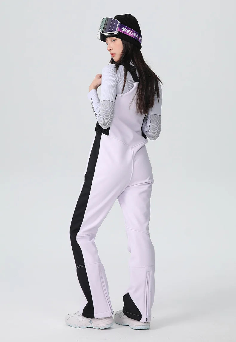 25-26 New Women's Ski Bibi Pants Waterproof Windproof Stretchy Anti-wear Solid Zipper Slim Resilient Outdoor Warm in Winter