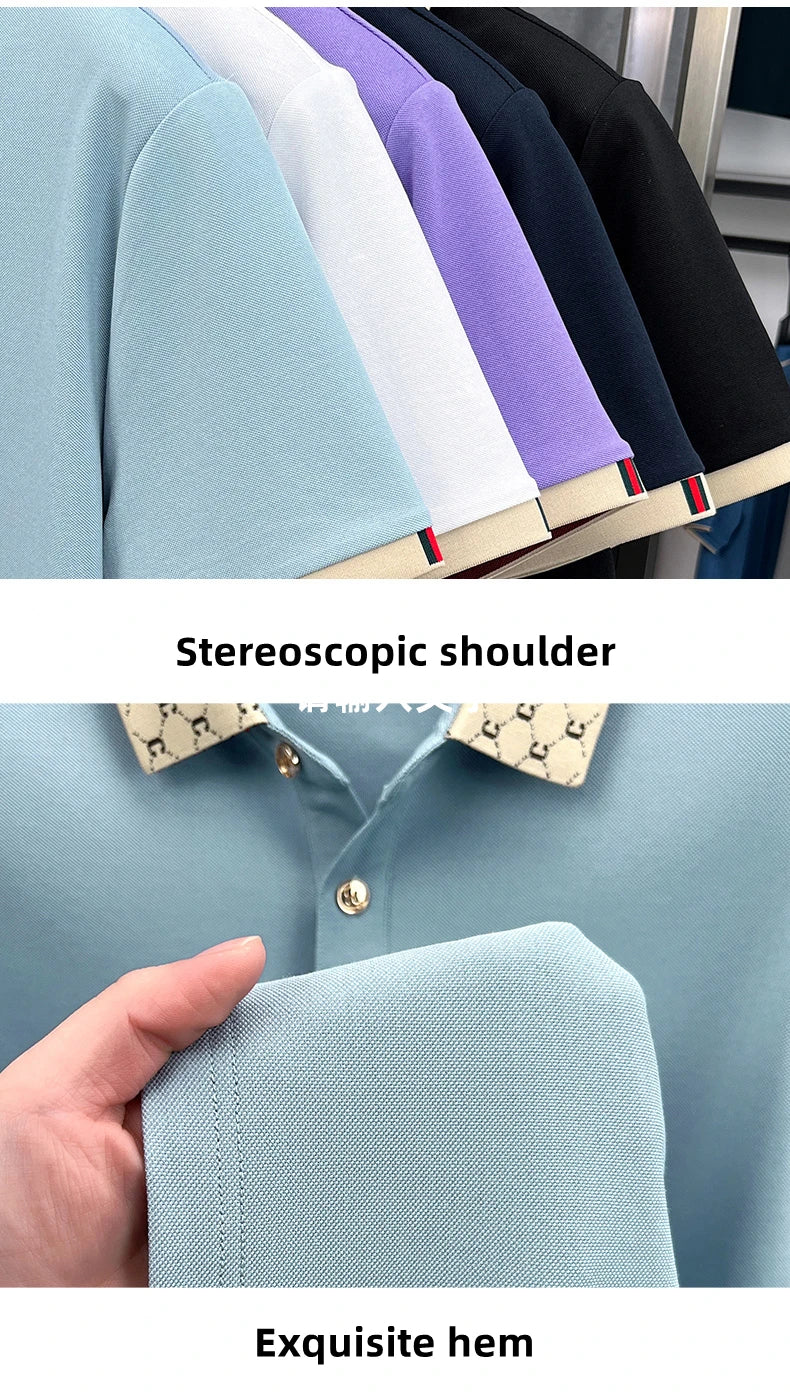 Advanced letter embroidery short sleeve polo shirt light luxury brand business leisure summer men's T-shirt fashion lapel top