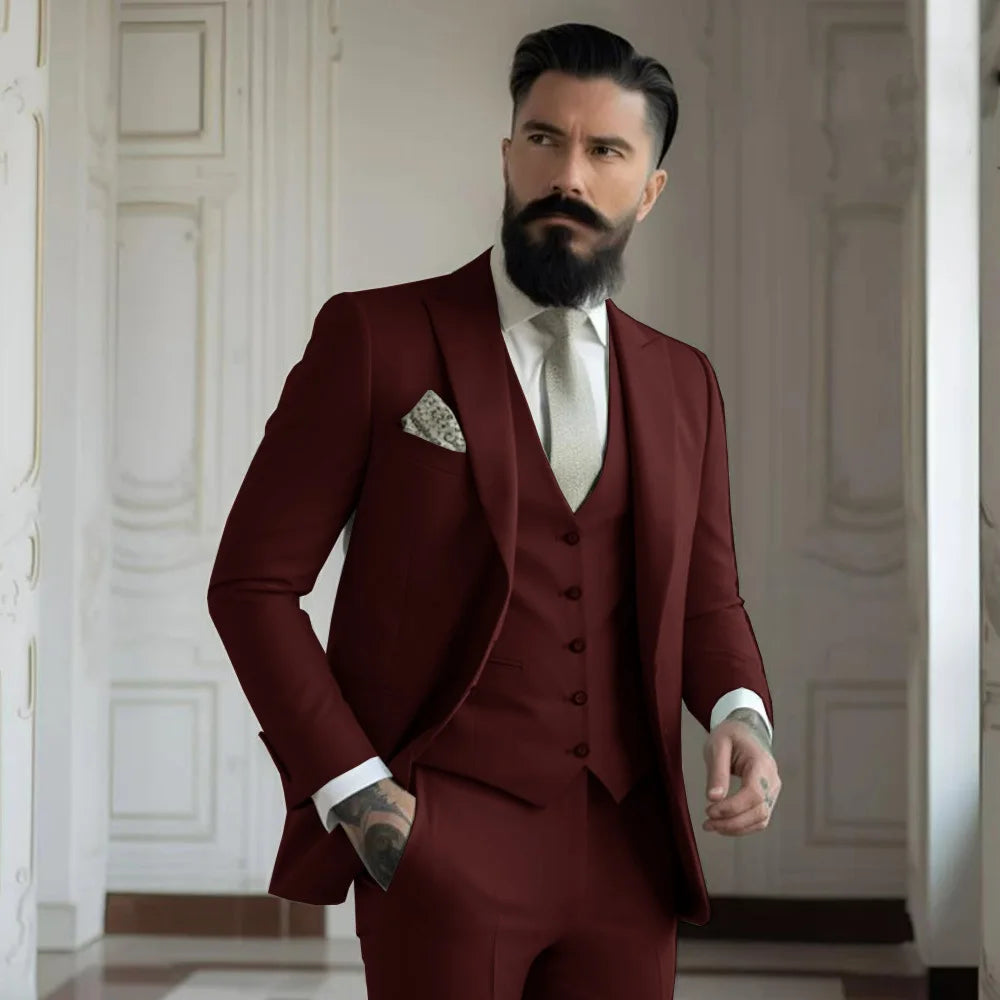 Champagne mens Tuxedo Wedding Suits For Men Bespoke Groom Wear Formal Fashion Men Suit Prom Party Blazer+Pants+Vest