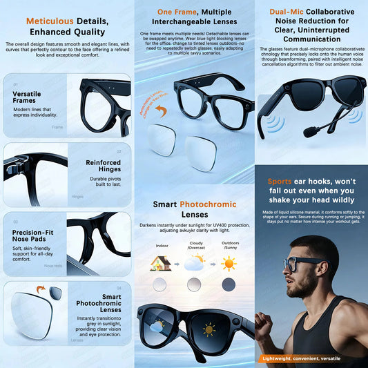 2025 New Travel Study Smart Glasses Men 800W HD Pixel Camera Video Recording WIFI Transmission Adjustable Prescription Glasses