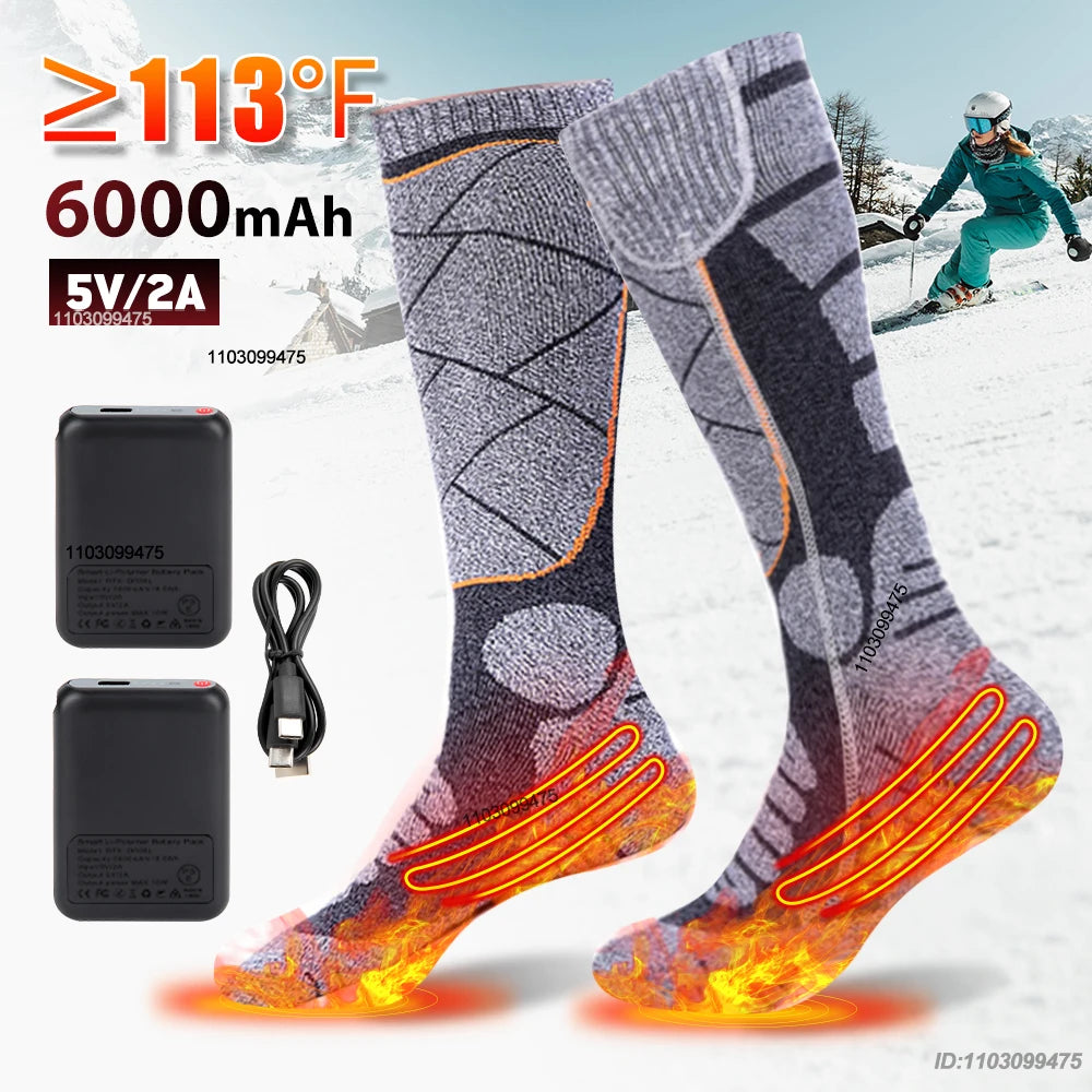 New Heated Socks Rechargeable 6000mah Electric Heated Skiing Socks Snowboarding Outdoor Sports Foot Warmer Winter Thermal Socks