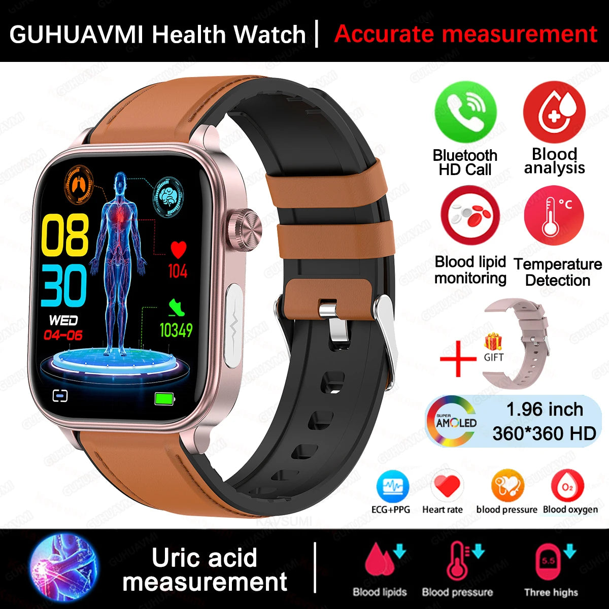 2025 New For XIAOM1 ECG+PPG Blood Fat Uric Acid Health Smartwatch Men Women Heart Rate Blood Pressure Bluetooth Call Smart Watch