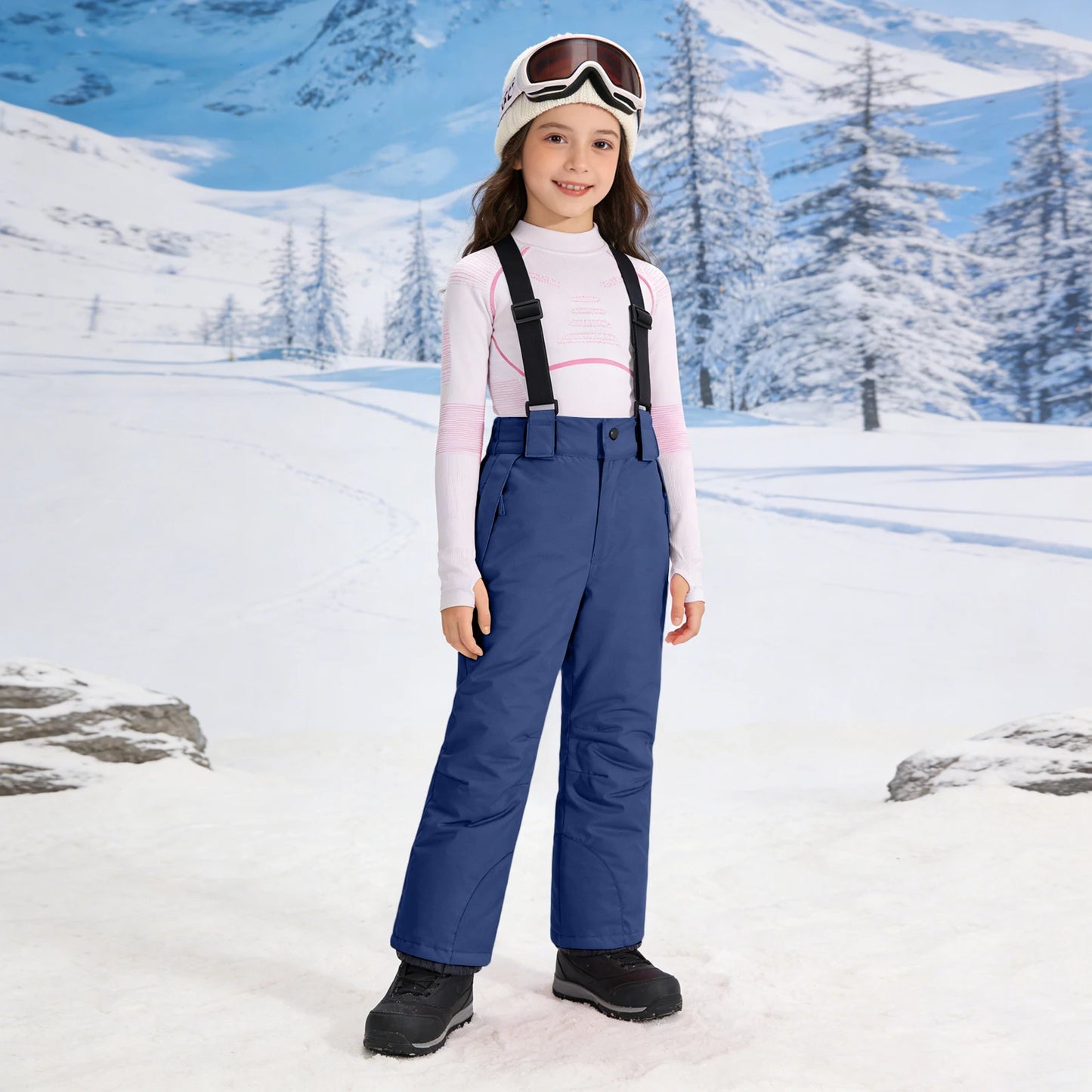 Children's Ski Bib Pants Outdoor Windproof Waterproof Snowboarding Pants Warm Adjustable Shoulder Strap Snow Pants for 6-19years